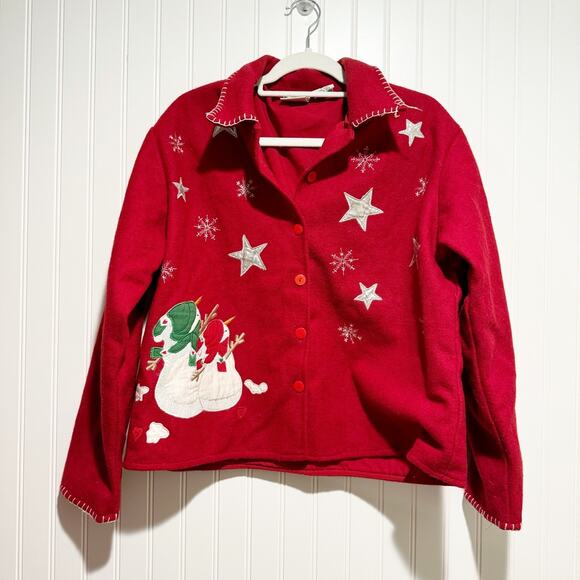 Take Two Jackets & Blazers - Take Two Red Wool Christmas Jacket Snowmen Size Medium